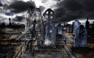 Ghost children in graveyard