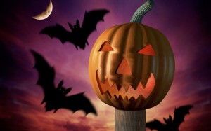 Scary pumpkin and bats